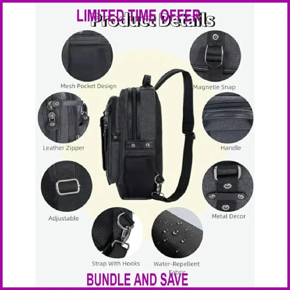 Large Canvas Messenger Bag with Laptop Sleeve, 10+ Pockets, Adjustable Strap